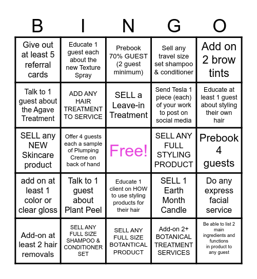 Salon Soleil Aveda AVEDA Bingo Card
