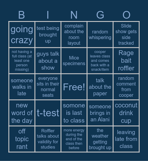 Experimental Methods Bingo Card