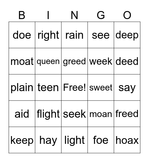 Vowel Teams Bingo Card