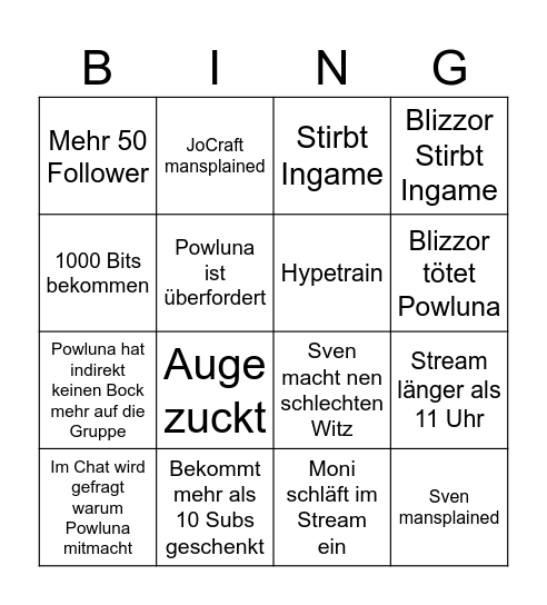 Powluna Stream Bingo Card