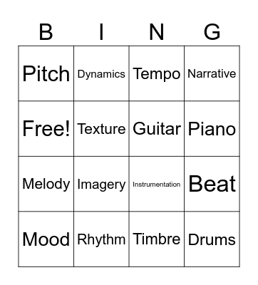 Musical Terms 8th Grade Bingo Card