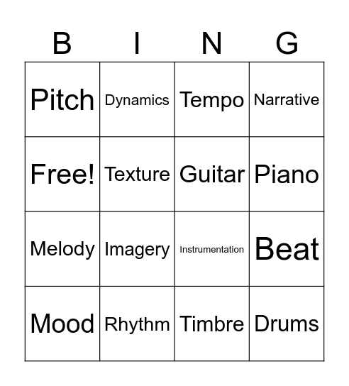 Musical Terms 8th Grade Bingo Card