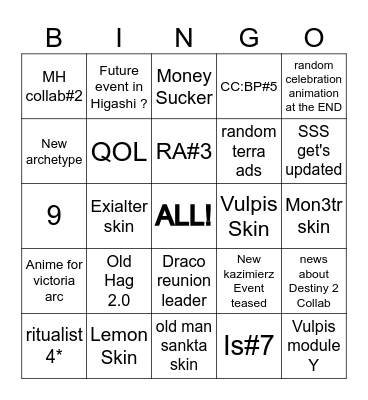 7th anni AK Bingo Card