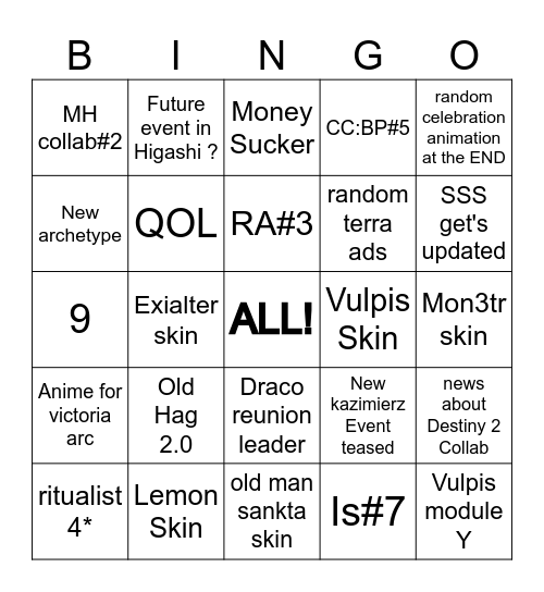 7th anni AK Bingo Card