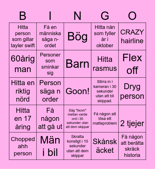 Ome.tv bingo Card