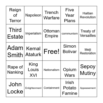 Global History Bingo Card