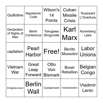 Global History Bingo Card