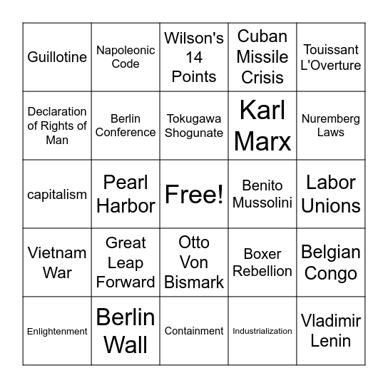 Global History Bingo Card