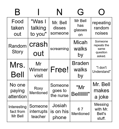 Mr. Bells Bingo Card Bingo Card