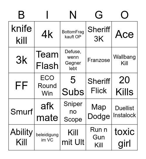 Valorant Bingo Card