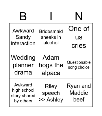 Maddox Wedding Bingo Card