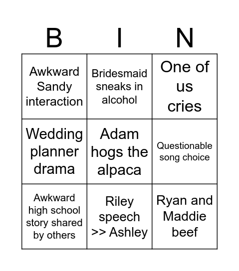 Maddox Wedding Bingo Card