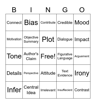 ELA7: Academic Vocabulary Bingo Card