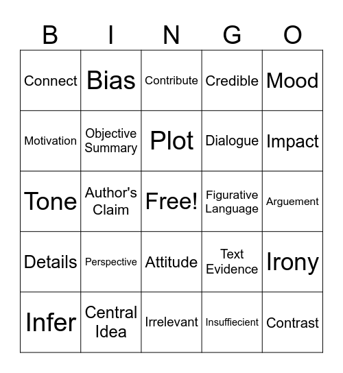 ELA7: Academic Vocabulary Bingo Card