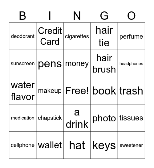 Purse/walker Bingo Card