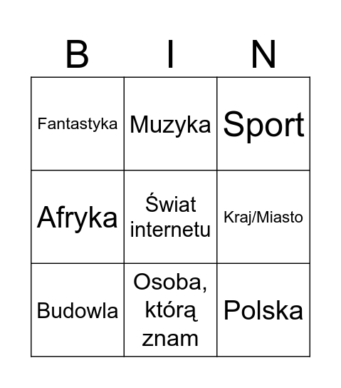 Wikipedia Bingo Card