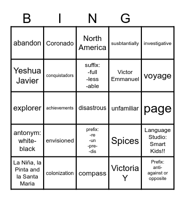 3rd Grade Vocab Unit 9 Bingo Card