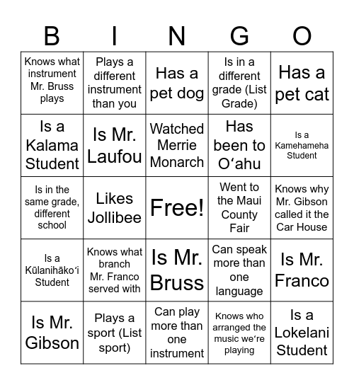 Bingo: Find Someone who Bingo Card