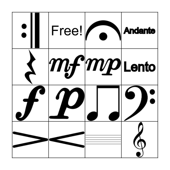 Music Symbols and Terms! Bingo Card