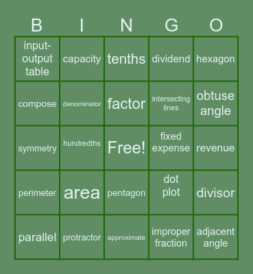 STAAR Vocab Bingo Card