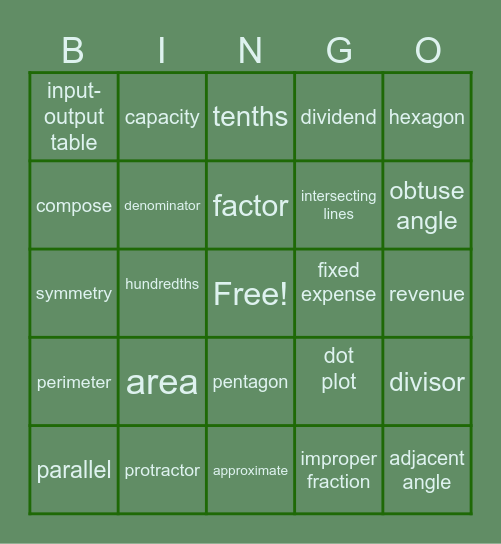 STAAR Vocab Bingo Card