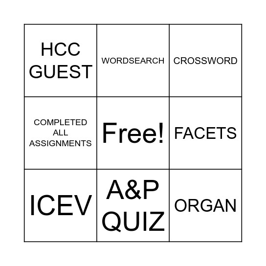 A&P Bingo Card