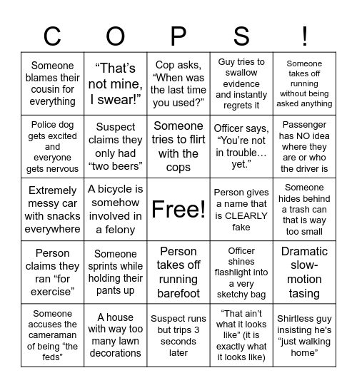 COPS! Bingo Card