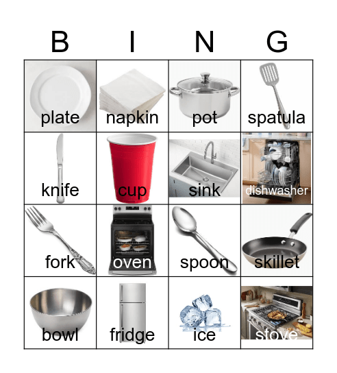 Kitchen Items 4x4 Bingo Card
