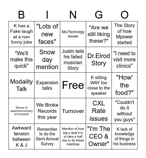 Semi Annual Bingo Card