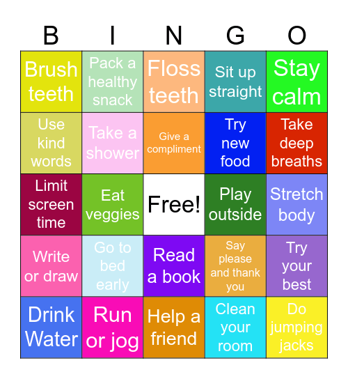 Healthy Habits Bingo Card