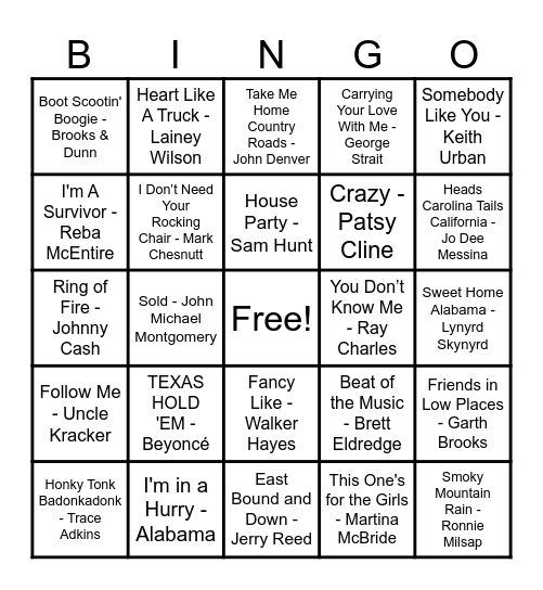 🤠🐎 Country Hits! 🐎🤠 Bingo Card