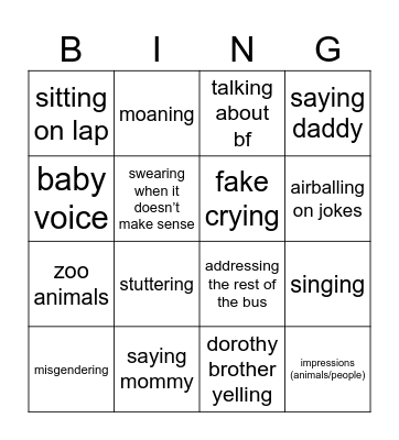 bus Bingo Card