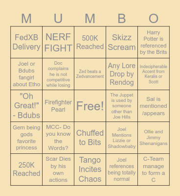 Hermitcraft Gamers Outreach Bingo Card