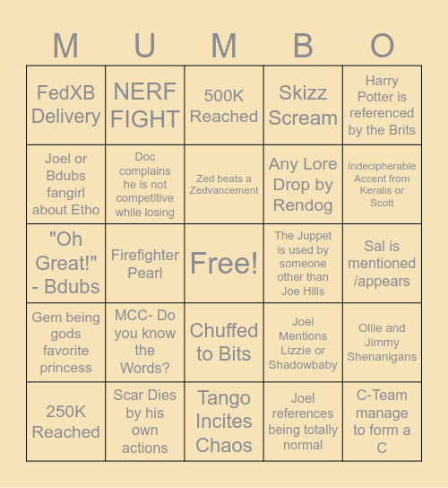 Hermitcraft Gamers Outreach Bingo Card