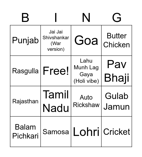 HOLI BINGO Card