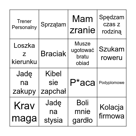 Samo życie Bingo Card