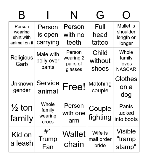 People Watching BINGO Card