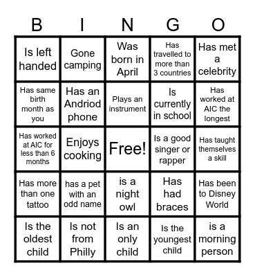 Find Someone Who Bingo Card