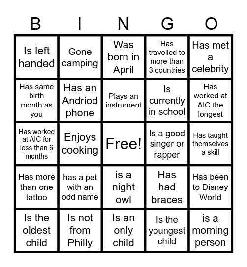Find Someone Who Bingo Card
