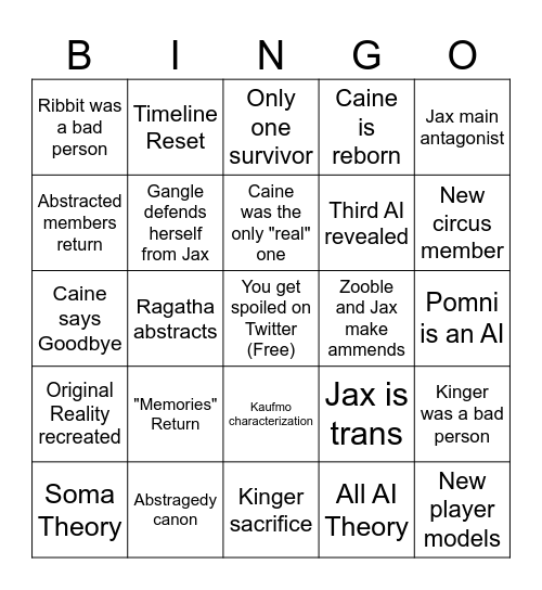 TADC EP 9 Bingo Card