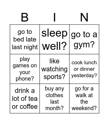 DO YOU/DID YOU... Bingo Card