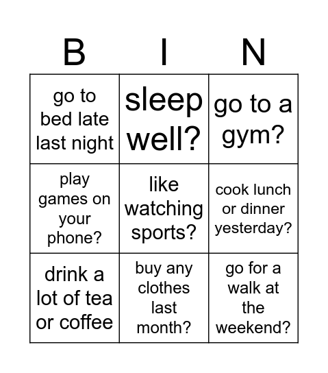 DO YOU/DID YOU... Bingo Card