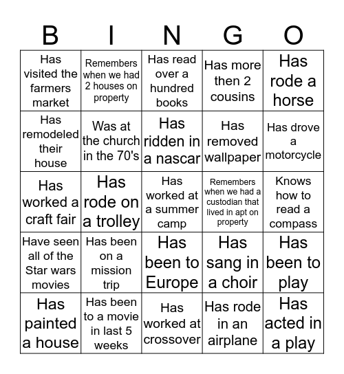 Ice Breaker Bingo Card