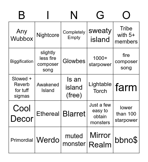 MSM Random islands Bingo Card