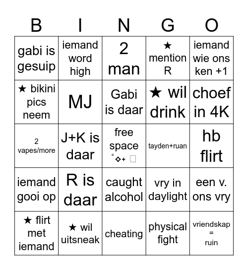 LBD bingo˖᯽ ݁˖ Bingo Card