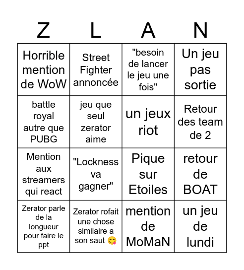 BINGO ZLAN Bingo Card