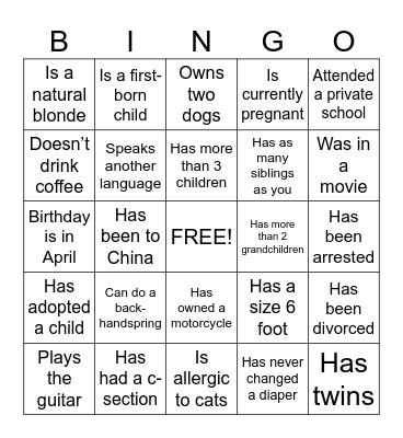 Baby Shower Ice Breaker - Find Someone Who... Bingo Card