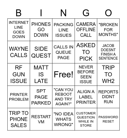 Open House Bingo Card