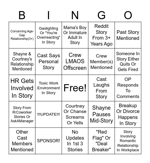 SRRS Bingo Card