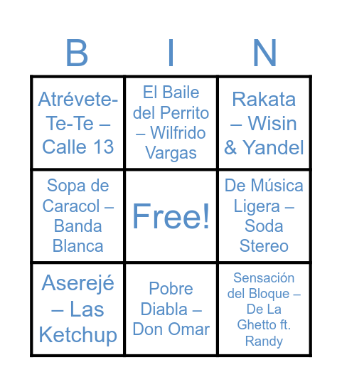 Despedida Vero y Rodry  MUSIC BINGO Card